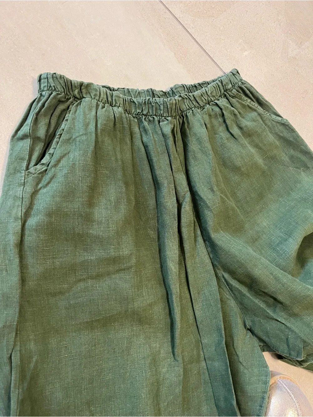 Bryn Walker Relaxed Wide-Leg Linen Pants - Forest Green L